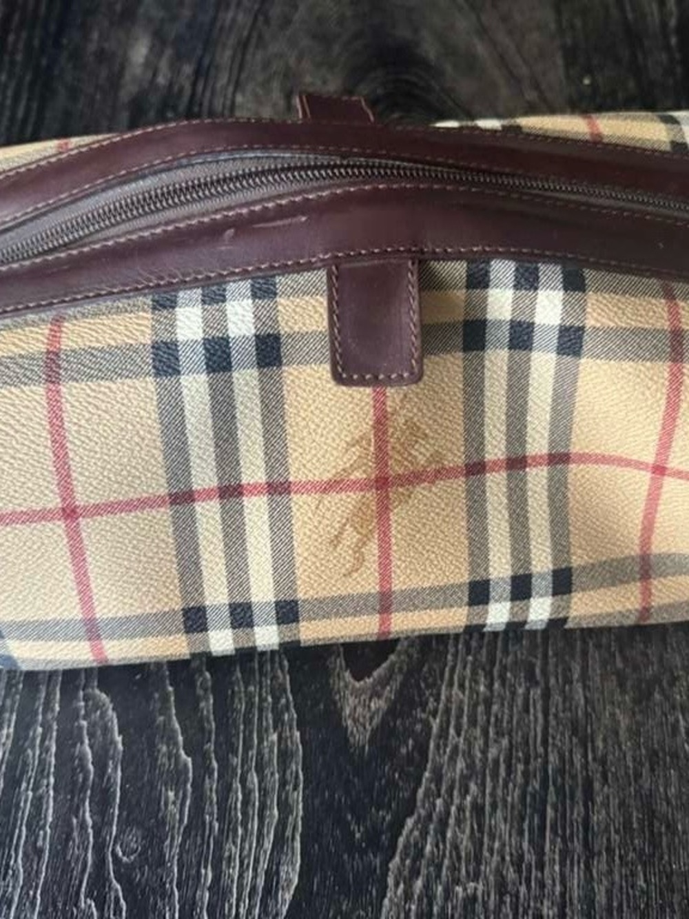 Burberry Beige Plaid Leather-Trim Toiletry Bag - Picture 6 of 6
